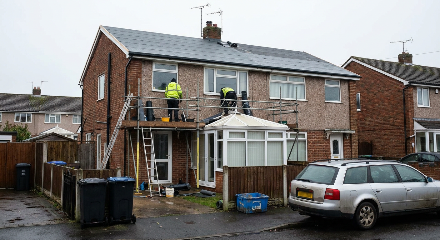 Illustration labelled conservatory roof replacement in the UK